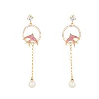 Cubic Zirconia Micro Pave Brass Earring, with Plastic Pearl, swallow, real gold plated, fashion jewelry & micro pave cubic zirconia & for woman, mixed colors, nickel, lead & cadmium free, 71x18mm, Sold By Pair