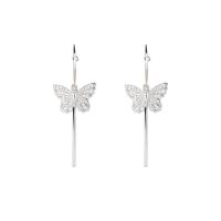 Cubic Zirconia Micro Pave Brass Earring, Butterfly, real gold plated, fashion jewelry & micro pave cubic zirconia & for woman, silver color, nickel, lead & cadmium free, 59x19mm, Sold By Pair