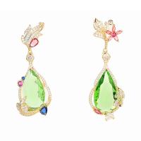 Cubic Zirconia Micro Pave Brass Earring, real gold plated, fashion jewelry & micro pave cubic zirconia & for woman, mixed colors, nickel, lead & cadmium free, 51x17mm, Sold By Pair