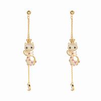 Cubic Zirconia Micro Pave Brass Earring, Cat, real gold plated, fashion jewelry & micro pave cubic zirconia & for woman, mixed colors, nickel, lead & cadmium free, 80x12mm, Sold By Pair