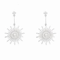 Cubic Zirconia Micro Pave Brass Earring, Flower, platinum plated, fashion jewelry & micro pave cubic zirconia & for woman, white, nickel, lead & cadmium free, 48x29mm, Sold By Pair