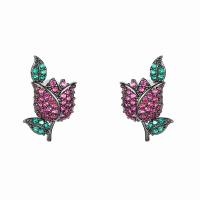 Cubic Zirconia Micro Pave Brass Earring, Rose, real gold plated, fashion jewelry & micro pave cubic zirconia & for woman, mixed colors, nickel, lead & cadmium free, 24x15mm, Sold By Pair