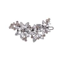 Hair Slide, Tibetan Style, Flower, for woman & with rhinestone, silver color, nickel, lead & cadmium free, 26x54mm, Sold By PC