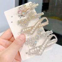 Alligator Hair Clip Zinc Alloy with Plastic Pearl  & for woman & with rhinestone nickel lead & cadmium free Sold By PC