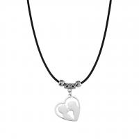 304 Stainless Steel Necklace with PU Leather Heart polished for woman & hollow original color 28mm Length Approx 22 Inch Sold By PC