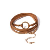 Zinc Alloy Bracelet with PU Leather plated vintage & multilayer & for woman & hollow Length Approx 34 Inch Sold By PC