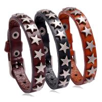 Cowhide Bracelet, with Tibetan Style, Star, plated, vintage & Unisex, more colors for choice, 10mm, Length:Approx 9.4 Inch, Sold By PC