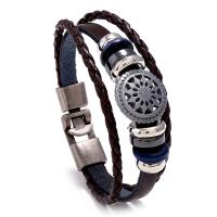 PU Leather Bracelet, with Split Layer Cowhide Leather & Wood & Copper Coated Plastic & Tibetan Style, plated, vintage & multilayer & different size for choice & for man, more colors for choice, 10mm, Sold By PC