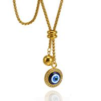Titanium Steel Sweater Necklace with Resin Evil Eye 18K gold plated Unisex & micro pave cubic zirconia & enamel Length Approx 30 Inch Sold By PC