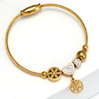 Titanium Steel Bangle, Snowflake, real gold plated, for woman & with rhinestone & hollow, Inner Diameter:Approx 60mm, Sold By PC