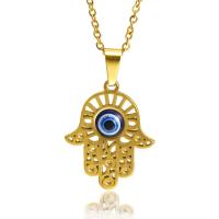 Titanium Steel Necklace with Resin with 2inch extender chain Evil Eye Hamsa Vacuum Ion Plating cross chain & for woman & enamel & hollow Length Approx 17.7 Inch Sold By PC