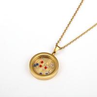 Titanstahl Halskette, mit Kristall, flache Runde, vergoldet, Modeschmuck & für Frau, Länge:ca. 17.7 ZollInch, verkauft von PC