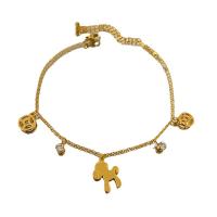 Titanium Steel Anklet, with 2inch extender chain, Horse, real gold plated, fashion jewelry & for woman & with rhinestone & hollow, Length:Approx 7 Inch, Sold By PC