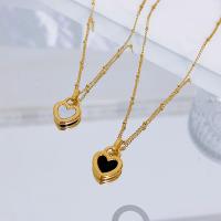 Titanium Steel Necklace, with Shell, with 2inch extender chain, Heart, real gold plated, oval chain & for woman, Length:Approx 15.7 Inch, Sold By PC