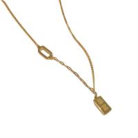 Titanium Steel Necklace, with 2inch extender chain, Geometrical Pattern, real gold plated, oval chain & with letter pattern & for woman, Length:Approx 15.7 Inch, Sold By PC