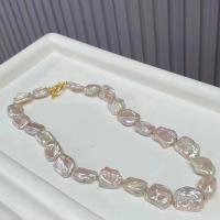 Freshwater Pearl Brass Chain Necklace, Pérolas de água doce, with Liga de cobre, 14K cheio de ouro, joias de moda & para mulher, branco, 11-12mm, comprimento Aprox 40 cm, vendido por PC