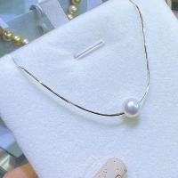 Freshwater Pearl Brass Chain Necklace, Pérolas de água doce, with cobre, joias de moda & para mulher, branco, 7-8mm, comprimento Aprox 45 cm, vendido por PC