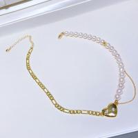 Freshwater Pearl Brass Chain Necklace, Pérolas de água doce, with Liga de cobre, 14K cheio de ouro, joias de moda & para mulher, branco, 6-7mm, comprimento Aprox 40 cm, vendido por PC