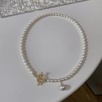 Freshwater Pearl Brass Chain Necklace, Pérolas de água doce, with Liga de cobre, joias de moda & para mulher, branco, comprimento Aprox 40 cm, vendido por PC