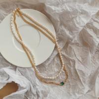 Freshwater Pearl Brass Chain Necklace, Pérolas de água doce, with Liga de cobre, 14K cheio de ouro, Camada Dupla & joias de moda & para mulher, branco, comprimento Aprox 42 cm, vendido por PC