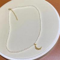 Freshwater Pearl Brass Chain Necklace, Pérolas de água doce, with Liga de cobre, 14K cheio de ouro, joias de moda & para mulher, branco, 4-5mm, comprimento Aprox 38 cm, vendido por PC