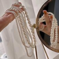 Freshwater Pearl Mässing Chain Necklace, med Kopparlegering, 14K guldfyllt, mode smycken & olika stilar för val & för kvinna, vit, 3-4mm,7-8mm, Längd Ca 45 cm, Säljs av PC