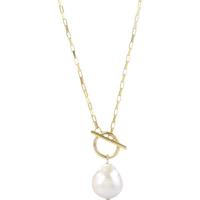Freshwater Pearl Brass Chain Necklace, Pérolas de água doce, with Liga de cobre, 14K cheio de ouro, joias de moda & para mulher, branco, 10-11mm, comprimento Aprox 45 cm, vendido por PC