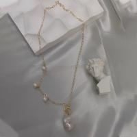 Freshwater Pearl Brass Chain Necklace, Pérolas de água doce, with Liga de cobre, 14K cheio de ouro, joias de moda & para mulher, branco, 12-13mm, comprimento Aprox 45 cm, vendido por PC