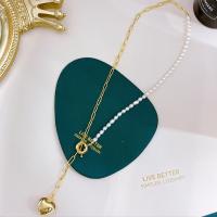 Freshwater Pearl Brass Chain Necklace, Pérolas de água doce, with Liga de cobre, joias de moda & para mulher, branco, 4-5mm, comprimento Aprox 52 cm, vendido por PC
