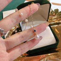 Freshwater Pearl Brass Chain Necklace, Pérolas de água doce, with Liga de cobre, 14K cheio de ouro, joias de moda & para mulher, branco, 3-4mm, comprimento Aprox 45 cm, vendido por PC