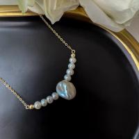 Freshwater Pearl Brass Chain Necklace, Pérolas de água doce, with Liga de cobre, 14K cheio de ouro, joias de moda & para mulher, branco, 4-8mm, comprimento Aprox 40 cm, vendido por PC