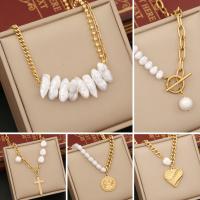 Stainless Steel Jewelry Necklace, 304 Stainless Steel, with Plastic Pearl, with 5cm extender chain, fashion jewelry & different styles for choice & for woman, golden, Length:Approx 40 cm, Sold By PC