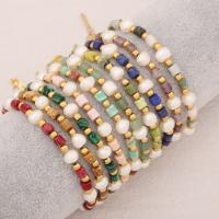 Gemstone Bracelets, Natural Stone, with Plastic Pearl & 304 Stainless Steel, with 5cm extender chain, handmade, fashion jewelry & different materials for choice & for woman, more colors for choice, Length:Approx 18 cm, Sold By PC