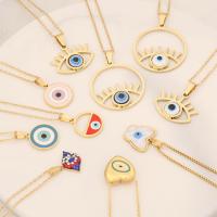 Evil Eye Schmuck Halskette, 304 Edelstahl, mit Verlängerungskettchen von 5cm, Modeschmuck & verschiedene Stile für Wahl & für Frau & Emaille, goldfarben, Länge:ca. 40 cm, verkauft von PC