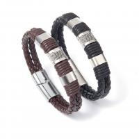 PU Leather Cord Bracelets, with Tibetan Style, knit, fashion jewelry & Unisex, more colors for choice, Length:22 cm, Sold By PC