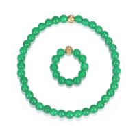 Jewelry Sets, finger ring & bracelet, Green Agate, with Elastic Thread & Tibetan Style, handmade, 2 pieces & fashion jewelry & different styles for choice & for woman, green, Sold By Strand