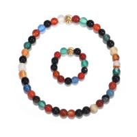 Natural Gemstone Jewelry Sets finger ring & bracelet Rainbow Stone with Elastic Thread & Zinc Alloy handmade 2 pieces & fashion jewelry & for woman multi-colored Sold By Strand