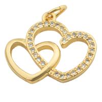 Cubic Zirconia Micro Pave Brass Pendant, Heart, gold color plated, fashion jewelry & DIY & micro pave cubic zirconia & for woman, golden, 16x18x2mm, Hole:Approx 3mm, Sold By PC