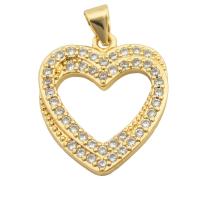 Cubic Zirconia Micro Pave Brass Pendant, Heart, gold color plated, fashion jewelry & DIY & micro pave cubic zirconia & for woman, golden, 23x19x3mm, Hole:Approx 3mm, Sold By PC