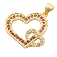 Cubic Zirconia Micro Pave Brass Pendant Heart gold color plated fashion jewelry & DIY & micro pave cubic zirconia & for woman two different colored Approx 4mm Sold By PC
