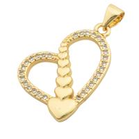 Cubic Zirconia Micro Pave Brass Pendant, Heart, gold color plated, fashion jewelry & DIY & micro pave cubic zirconia & for woman, golden, 21x23x2mm, Hole:Approx 4mm, Sold By PC