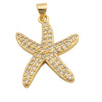 Cubic Zirconia Micro Pave Brass Pendant, Starfish, gold color plated, fashion jewelry & DIY & micro pave cubic zirconia & for woman, golden, 26x21x3mm, Hole:Approx 3mm, Sold By PC