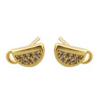Cubic Zirconia Micro Pave Brass Earring, Cup, gold color plated, fashion jewelry & micro pave cubic zirconia & for woman, golden, 4x8x13mm, Sold By Pair