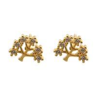 Cubic Zirconia Micro Pave Brass Earring, Tree, gold color plated, fashion jewelry & micro pave cubic zirconia & for woman, golden, 8x10x14mm, Sold By Pair