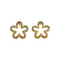 Boucles d'oreilles en laiton zircon cubique pavent, Placage de couleur d'or, bijoux de mode & pavé de micro zircon & pour femme, multicolore, 12x12x1.50mm, Vendu par paire