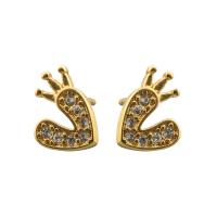Boucles d'oreilles en laiton zircon cubique pavent, Placage de couleur d'or, bijoux de mode & pavé de micro zircon & pour femme, doré, 10x9x14mm, Vendu par paire