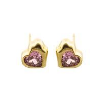 Boucles d'oreilles en laiton zircon cubique pavent, coeur, Placage de couleur d'or, bijoux de mode & pavé de micro zircon & pour femme, deux couleurs différentes, 9x16x18mm, Vendu par paire