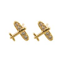 Cubic Zirconia Micro Pave Brass Earring, Airplane, gold color plated, fashion jewelry & micro pave cubic zirconia & for woman, golden, 7x8.50x14mm, Sold By Pair