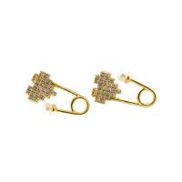 Cubic Zirconia Micro Pave Brass Earring with Plastic Pearl gold color plated fashion jewelry & micro pave cubic zirconia & for woman two different colored Sold By Pair