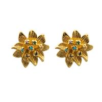 Cubic Zirconia Micro Pave Brass Earring Flower gold color plated fashion jewelry & micro pave cubic zirconia & for woman multi-colored Sold By Pair